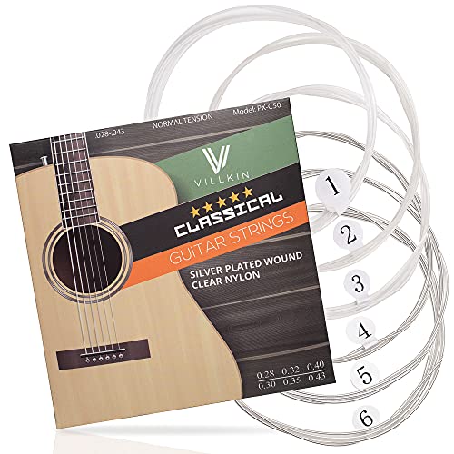 Villkin corde per chitarra - corde di nylon di prima qualità per chitarra classica, acustica e da concerto - Set di 6 corde