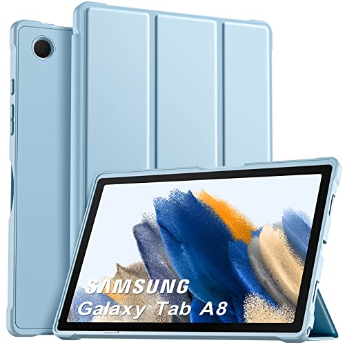 Vobafe Custodia Cover Tablet Samsung Galaxy Tab A8 10,5 Pollici 2021 (SM-X205 SM-X200), Retro TPU Flessibile con Supporto a Tripla Piega, Sospensione Riattivazione Automatica, Azzurro