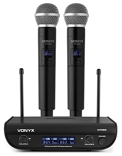 Vonyx WM82 - Sistema Radiomicrofono Digitale UHF, 2 Canali, 2X Microfono a Mano, Fino a 50 m, Valigetta per Il Trasporto Inclusa