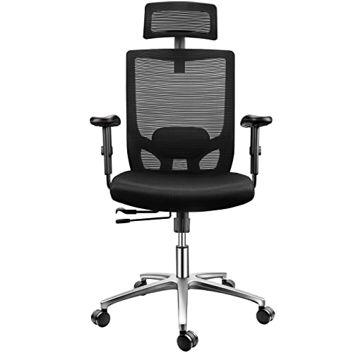 WAFTING Sedia ergonomica da ufficio, sedia da scrivania in rete con cuscino in spugna mobile, bracciolo pieghevole, supporto lombare regolabile, poggiatesta, altezza seduta regolabile, ruote in gomma