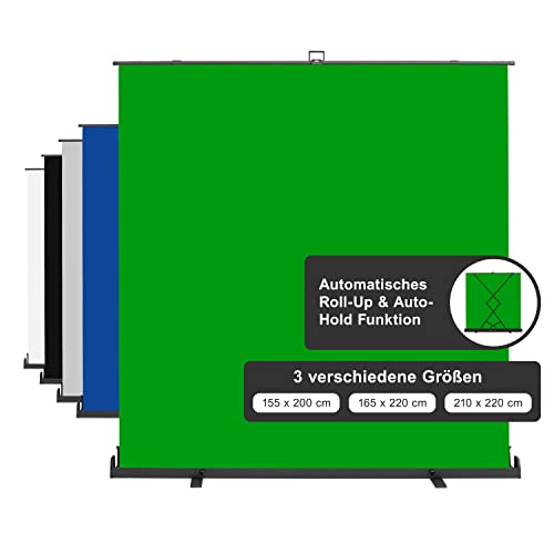 Walimex Pro Roll-Up Panel 210x220 cm green screen con supporto I portatile, sfondo fotografico indipendente per studio fotografico, video chat e streaming I effetto chromakey I scatola di metallo