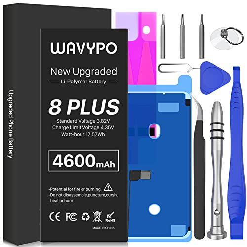 Wavypo - Batteria per iPhone 8 Plus, 4600 mAh, ad alta capacità, ricambio per iPhone 8 Plus, A1864 A1897 A1898, con kit di sostituzione completa