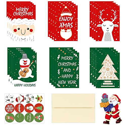 WELLXUNK Cartoline di Natale, (set da 24) Biglietti di Natale con Buste e Adesivi, 3D Cartoline di Natale, Biglietti di Auguri Vuoti, Biglietti di Natal per Salutare Familiari, Amici e Colleghi