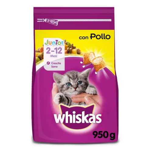 Whiskas Dry, Cibo Secco per Gatto Junior con Pollo, 950 g - 5 Confezioni