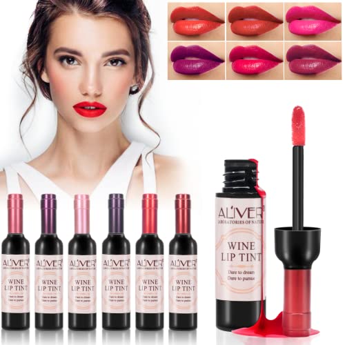 Wine Lip Tint - 6 colori bottiglia di vino macchia labbra rossetto opaco impermeabile a lunga durata regalo per ragazze e donne