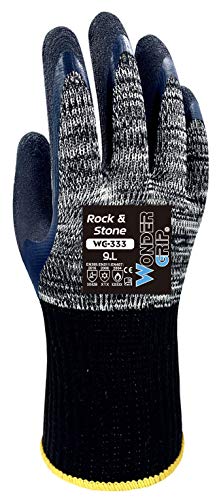 Wonder Grip wg-333 rock & stone - guanto da lavoro con doppio rivestimento in lattice; guanti a prova di taglio, freddo e calore per una presa sicura; m   08, grigio e nero