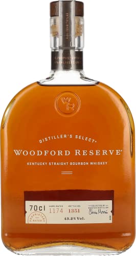 Woodford Reserve Kentucky Straight Bourbon Whiskey – Whiskey dal gusto morbido e ricco con note di cacao, vaniglia e tabacco. Bottiglia da 70 cl, Vol. 43%