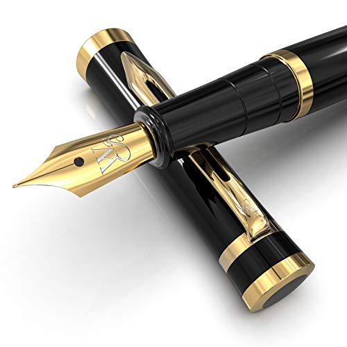Wordsworth & Black Set di penne stilografiche, Pennino medio, Include 6 cartucce di inchiostro e convertitore di ricarica di inchiostro, confezione regalo, journaling, calligrafia, [Oro nero]