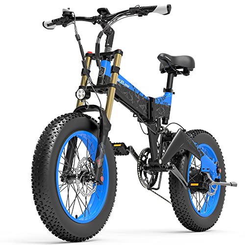 X3000plus-UP Bicicletta elettrica pieghevole per uomo e donna, mountain bike da 20 pollici, ammortizzatori pneumatici forcella anteriore (Blue, 14.5Ah)