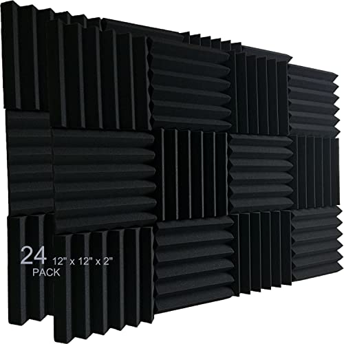 Xinglong 30,5 x 30,5 x 5,1 cm, confezione da 24 mattonelle da parete in schiuma per studio acustico, colore: nero