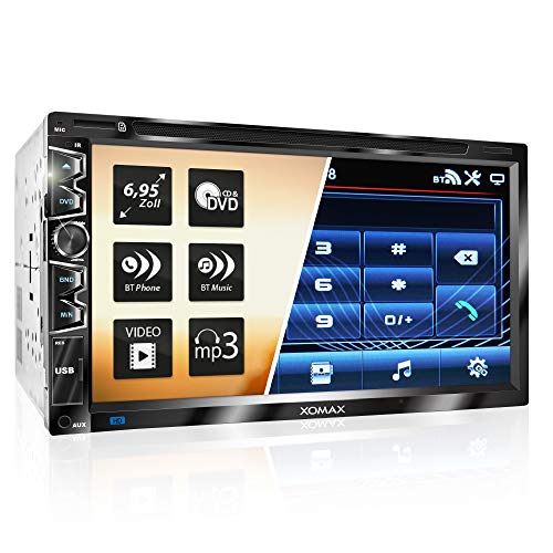 XOMAX XM-2D6907 Autoradio con mirrorlink, Schermo Touch Screen da 17,7 cm   6,9  I Bluetooth Vivavoce I DVD, CD, 2x USB, SD, AUX I Connessioni per retrocamera e telecomando al volante I 2 DIN