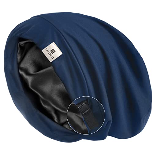 YANIBEST - Cappello a cuffia in raso per dormire, copri capelli, posizione regolabile, con fodera in seta, berretto morbido per dormire la notte - blu - Taglia unica