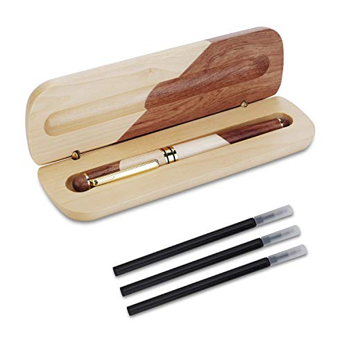 YBEU-Penna a sfera in legno naturale fatta a mano, penna regalo di lusso, refill nero in inchiostro extra 3, set di penne regalo elegante ed elegante