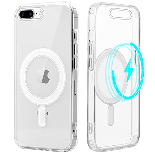Yoedge Magnetica Trasparente Cover per iPhone 8 Plus 7 Plus Compatibile con MagSafe 5,5 , Custodia con Magneti Integrati Sottile Morbida Silicone TPU e PC Back Antiurto Protettivo Cover, Trasparente