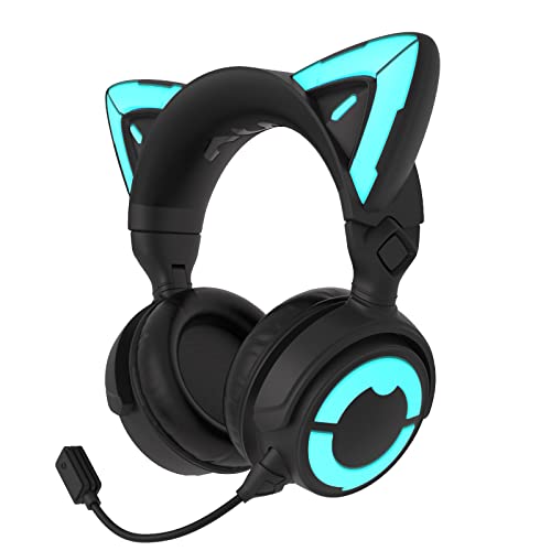 YOWU RGB Cat Ear Cuffie 4, cuffie da gioco wireless e cablate aggiornate con microfono HD collegabile, riduzione attiva del rumore, illuminazione ed effetti personalizzabili tramite APP (nero)