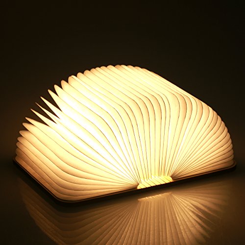 Yuanj Lampada Libro USB Ricaricabile, Lampada a Forma di Libro, Luce LED di Legno, Decorativi Lampada da Tavolo -880mAh Mini Lampada a Libro