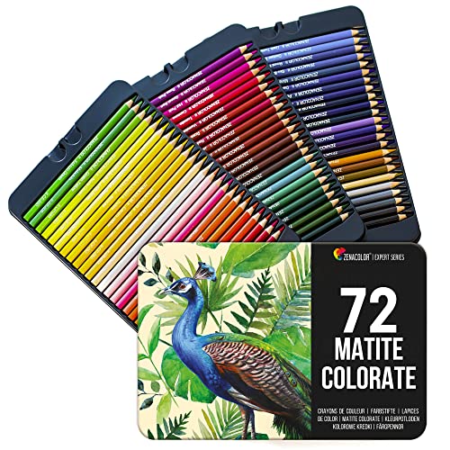 Zenacolor 72 Matite Colorate (Numerato) con Scatola in Metallo 72 Colori Unici per Disegnare e Libri da Colorare Adulti - Facile Accesso con 3 Vassoi - Ideale per Artisti e Adulti