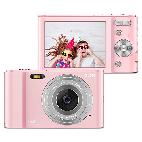 ZORNIK 2.7K Fotocamere Digitali Compatte 2,88 Pollici LCD Ricaricabile HD 44 Mega Pixel, Zoom Digitale 16x, Studenti per Adulti Anziani Bambini (pink)