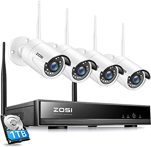 ZOSI 3MP Kit Videosorveglianza WiFi Esterno, 8CH H.265+1TB NVR con 4X 3MP Telecamera Esterno ed Interno IP, Rilevamento del Movimento, Acceso Remoto, Impermeabile, Registrazione 24 7