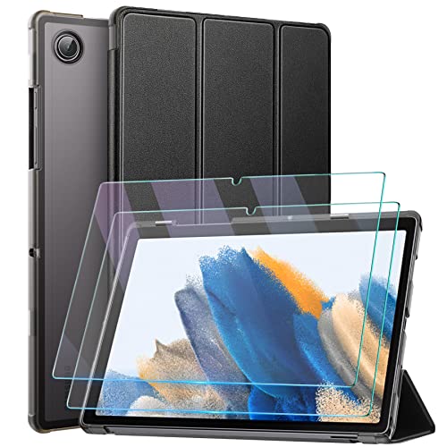 ZtotopCases Custodia Cover per Samsung Galaxy Tab A8 LTE 10.5 Pollici 2021(SM-X200 X205), con 2 Vetro Temperato Ultra Sottile, Ultra Slim Leggera Protettiva Tri-Fold cover tablet samsung a8, Nero