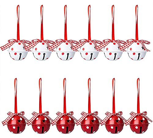 12PCS Natale Jingle Bell bianco e rosso metallo Bell albero decorazione diametro 5 cm campana di Natale artigianato campana natale ghirlanda decorazione festival fai da te decorazione