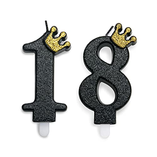 18 Anno Candele di Compleanno Numero 18, Candele di Compleanno Nero Scintillanti, Adatto A Feste di Compleanno