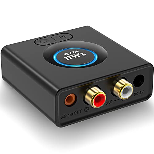 1Mii Ricevitore Bluetooth 5.0, Adattatore Audio Wireless con Batteria da 12 Ore, RCA  Jack AUX 3,5mm Out, con Modalità Bassi, Bassa Latenza per Casse Attive, Amplificatore, Impianto Stereo