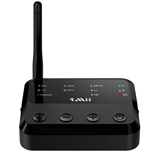 1Mii Ricevitore Trasmettitore Bluetooth 5.0 per TV, Ricevitore Bluetooth HiFi aptX Bassa Latenza  HD con Jack AUX 3,5mm  Ottico per 2 Cuffie Bluetooth  Impianto Stereo, Batteria 20h Lungo Raggio- B310