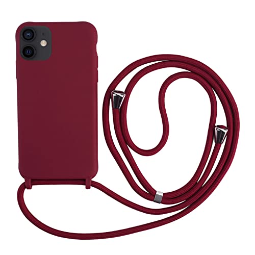 2ndSpring Cover con Collana Compatibile con iPhone 12 12 PRO 6.1,Case con Laccio per Il Collo Custodia con Cordino,Soft Silicone Rosso