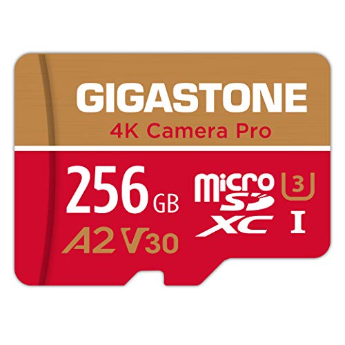 [5 Anni Recupero Dati Gratuito] Gigastone scheda di memoria 256 GB 4K Camera Pro, Specialmente per GoPro Drone Switch, Velocità 100 MB s. per video 4K, A2 U3 V30 Scheda Micro SDXC con Adattatore SD.