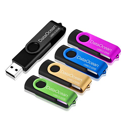 5 Pezzi Pen drive 32GB DataOcean Chiavetta USB 2.0 girevole per archiviazione dati usb stick(Verde, Nero, Oro, Blu, Rosa)