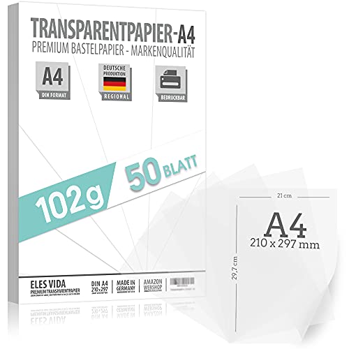 50 fogli di carta trasparente DIN A4 PREMIUM 102g per auto-stampa, ...