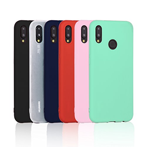 6 x Cover Huawei P20 Lite, Wanxideng Custodia Morbido Opaco in Silicone TPU - Matt Silicone Case [ Nero + Rosso + Blu Scuro + Rosa + Verde Menta + Traslucido ]