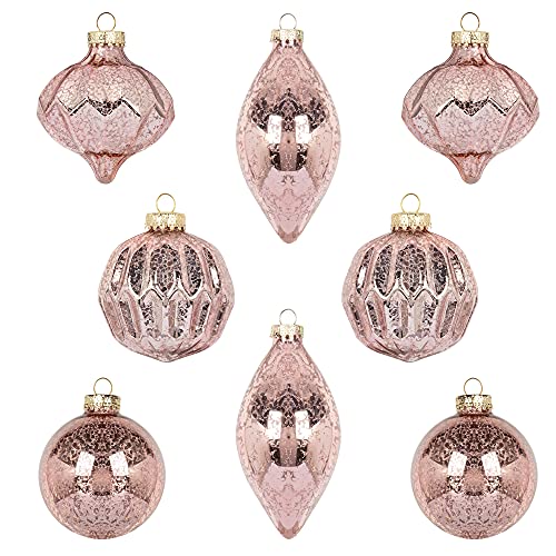 8 pezzi palline di natale rosa vetro 8cm palla di vetro glass ciondoli e pendenti palline ornamento di mercurio deocro natalizio Appendiabiti Decorazioni natalizie Addobbi (Rosa 8)