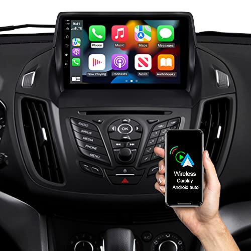 ACAVICA 2+32GB Autoradio 9 Pollici Car Stereo con Navigatore GPS Bluetooth Wireless Carplay Android Auto Radio per Ford Escape 2013-2019 Kuga 2012-2018 Multimedia Player WiFi SWC USB