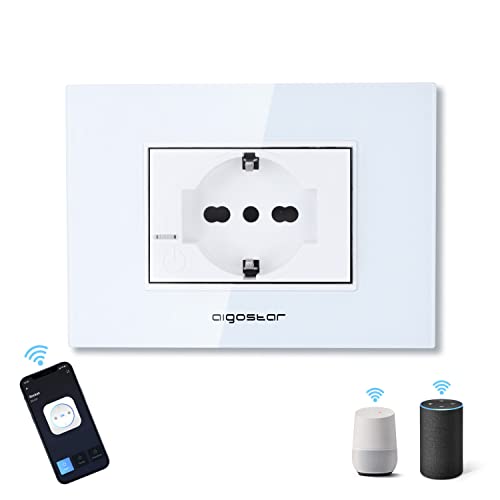 Aigostar Smart Wall Socket, Presa a Muro Intelligente con Connettività WiFi, Schuko Socket Compatibile con Alexa, Google Home, MAX.3680W 16A
