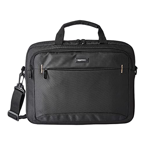 Amazon Basics - Borsa compatta a tracolla per laptop con tasche portaoggetti per accessori, custodia da trasporto (14 pollici - 35,6 cm) nero, confezione da 1