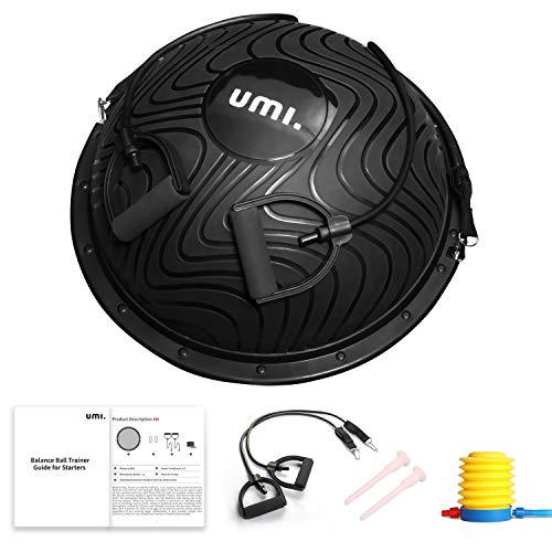 Amazon Brand - Umi - Balance Trainer Ball, Diametro 60 cm, Semisfera da Allenamento con Cinghie Laterali e Pompa, Equilibrio Palla per Pilates, Yoga, Palestra-Max. 300KG (Nero)
