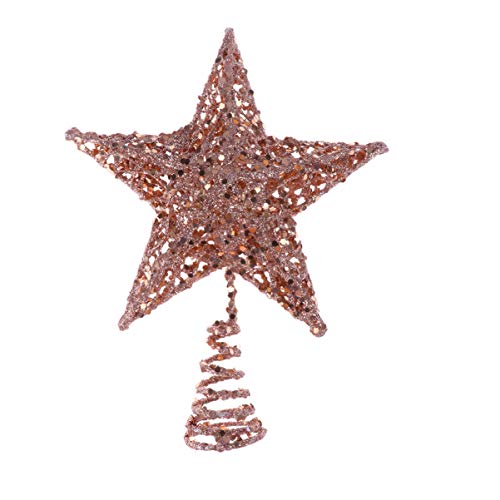 Amosfun - Puntale per albero di Natale in ferro con stella glitterata, Ferro, Oro rosa, 20 cm