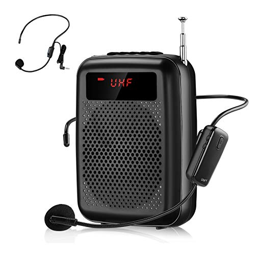 Amplificatore vocale senza fili, 12 Watt (2000 mAh), ricaricabile, portatile, Bluetooth di sistema PA, per guida turistica, allenamento