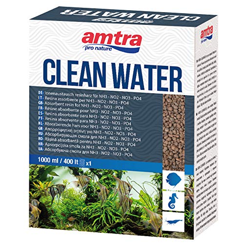 Amtra CLEANWATER - Resina Assorbente per inquinanti organici (NH3 NO2 NO3 PO4) in acquari d Acqua Dolce e Marina, Formato 1000 ml