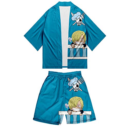 Anime One Piece Kimono & Pantaloncini 3D Stampato Maglietta Set Estate Camicia Manica Corte e Pantaloncini Breathable Manica 3 4 T-Shirt Cardigan Luffy Chopper Zoro Nami Sanji per Uomini Donne