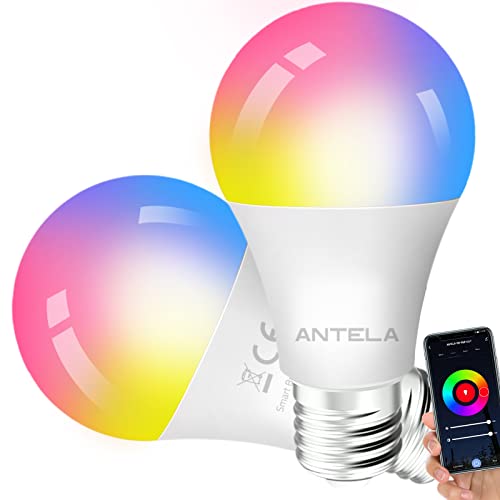 ANTELA Lampadine Alexa E27 Smart WiFi LED 9 W 806 lm RGB 2700 K-6500 K, compatibile con Google Home Alexa, 2 pezzi