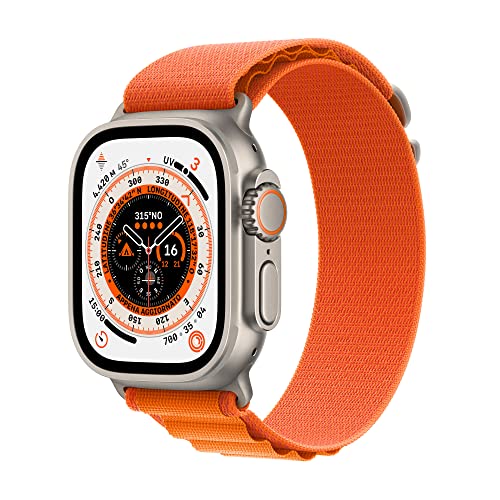 Apple Watch Ultra (GPS + Cellular, Cassa 49mm) Smartwatch con robusta cassa in titanio e Alpine Loop arancione - Medium. Fitness tracker, GPS di precisione, tasto Azione, batteria a lunghissima durata