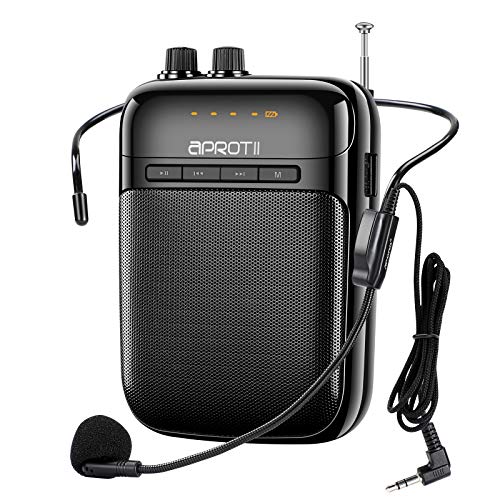 APROTII Amplificatore vocale portatile con microfono, 12 Watt, 2000 mAh, sistema PA ricaricabile, amplificatore vocale Bluetooth per insegnanti, formatori, guida turistica