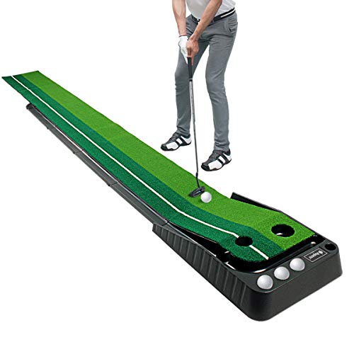 Asgens Golf Putting Trainer (3 Palline Gratis), Tappetino da Golf in Erba a Due Colori con Traccia di Ritorno dell addensamento della Pallina e Funzione Automatica.