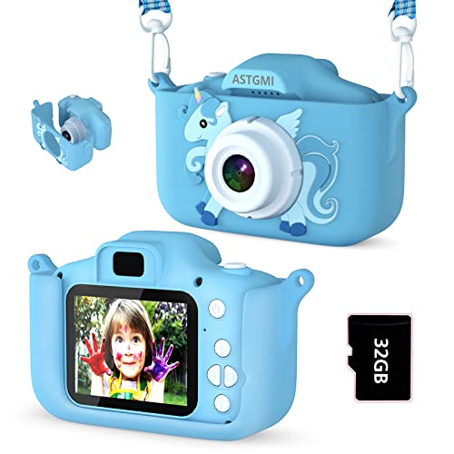 ASTGMI Macchina Fotografica Bambini, 12MP Mini Ricaricabile Fotocamera Digitale Bambina Videocamera Regalo per Ragazze Ragazzi 3-10 Anni, con Scheda 32 GB, Regali Giocattolo di Natale & Compleanno