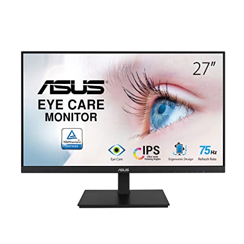 ASUS VA27DQSB Eye Care Monitor – 27 , FHD (Full HD 1920 x 1080), IPS, Frameless, 75Hz, Adaptive-Sync, DisplayPort, HDMI, Eye Care, Low Blue Light, Flicker Free, Wall Mountable