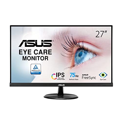 ASUS VP279HE Eye Care Monitor – 27 , FHD (Full HD 1920 x 1080), IPS, Frameless, 75Hz, Adaptive-Sync FreeSync, HDMI, Low Blue Light, Flicker Free, Wall Mountable