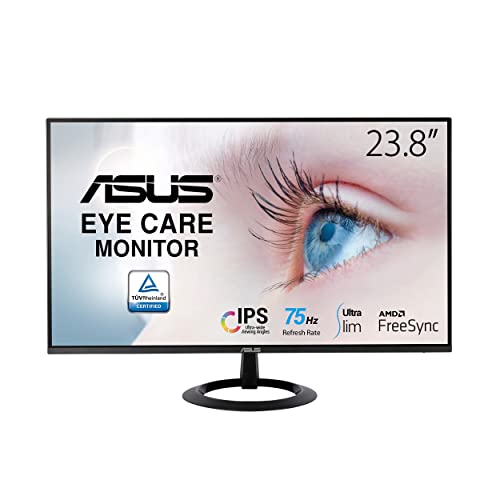 ASUS VZ24EHE Monitor 24”, FullHD (1920x1080), 75Hz, IPS, HDMI, Eye Care, Adaptive Sync, FreeSync, Riduzione Luce Blu, Flicker Free, Design Ultra Slim, Nero